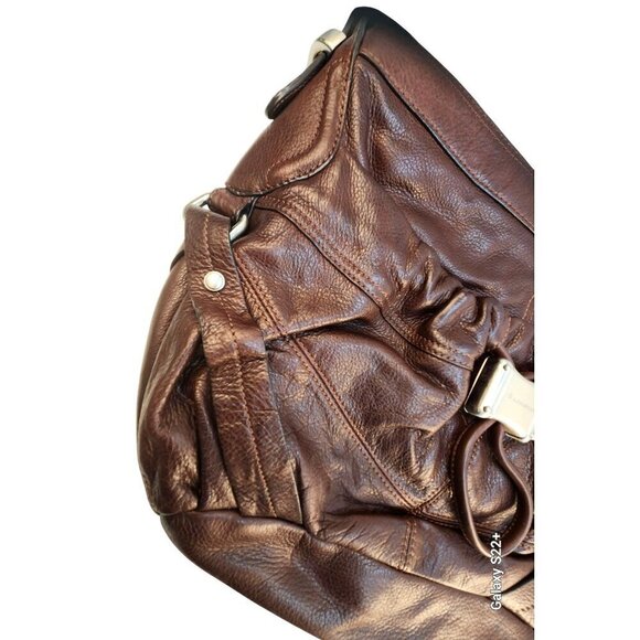 B. Makowsky Brown Genuine Leather Shoulder Bag With Leopard Print Lining & Multi - Picture 10 of 10